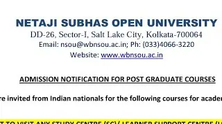 NSOU PG (M.A/MSC) ADMISSION 2020 - 2021