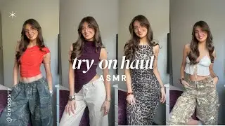 ASMR Try-on haul with fabric scratching! (tag tapping, textured sounds, whisper rambles)