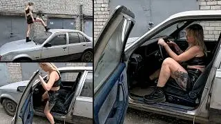 Anastasia trampling and revving hard the Opel Rekord