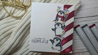 Having fun with stamps and copics🎄🐧#scrap #cardmaking #copic #christmascard #stamping #scrapbooking
