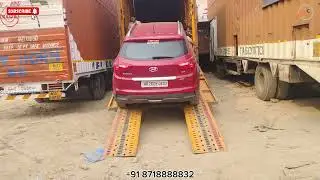 Hyundai Creta Red Car Transport Bangalore to Delhi Door to Door Service Truck Unloading Process