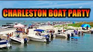 Charleston Boat Party at Sandy Point from the Drone