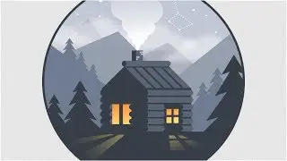 Night Scene | Flat Vector Illustration of Forest House