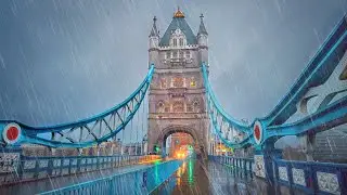 London Rain Walk - Early Morning City of London Ambience to Iconic Tower Bridge - 4K 60FPS