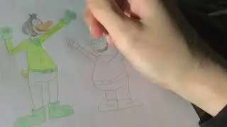 Drawing and Colouring Duck Dodgers and Space Cadet celebrating