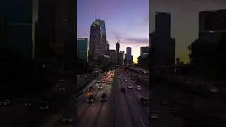 Slow motion of the traffic from above the 110 freeway at sunset in Los Angeles. // Sony Alpha 1