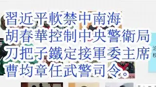 习近平软禁中南海。胡春华控制中央警卫局，刀把子，铁定接替军委主席。曹均章任武警司令。