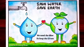 World Water Day Poster Drawing | Save Water, Save Earth, Save Life, Save Environment Drawing easy