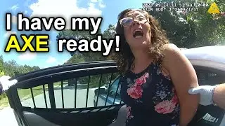 Psycho AXE-Wielding Karen gets ARRESTED