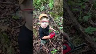 Chainsawing with dad. Toy chainsaw fun! #echochainsaw #chainsaws #Waylonsworld
