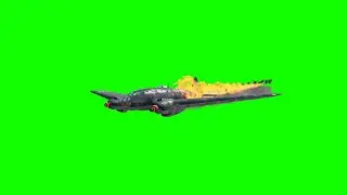 He 111 bomber plane, flying in flame, green screen