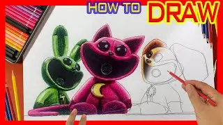 How To Draw Cat, Draw Dog in Smilling Critters - draw Catnap, Draw DogDay, Draw Hoppy Hopscotch