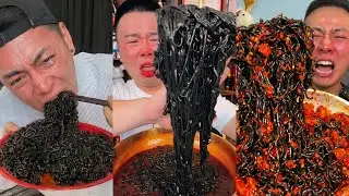 ASMR MUKBANG 🖤 2X SPICY BLACK NOODLES 🍜 EXTREME SPICY FIRE NOODLES 🔥 NO TALKING EATING SOUNDS