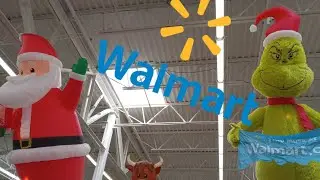 Christmas at Walmart 2023 Christmas inflatables being displayed, The Grinch and Santa