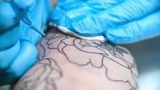 Flower line art arm tattoo process