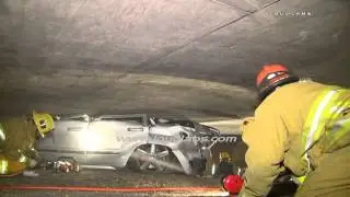 Fatal SUV Crash Wedged Under Bridge / Boyle Heights   RAW FOOTAGE