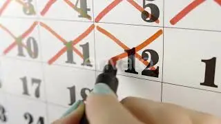Female Hand Crosses with Red Marker the Calendar Day 12. Slow Motion Shot. Close Up | Stock Foot...