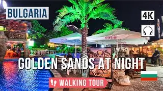 Golden Sands Bulgaria Night Walk 🇧🇬: Summer Promenade Tour | Beachfront Lights & Vibes 🚶‍♂️4К 🎧 2024