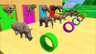 Choose The Right Door With Tires with Cow tiger elephant  Dinosaur Wild Animals Game 2
