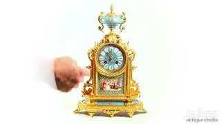 Antique French Clock Striking Sound Test with Painted Scene Gilt Bronze Ormolu Mantel Clock