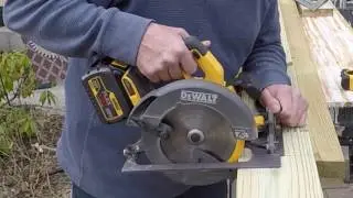 DeWalt 60 volt saw in use. DCS575