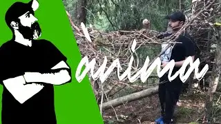 Working on ànima II (land art sculpture in a Norwegian forest)