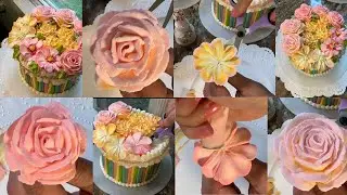 Flower tutorial. How to make a beautiful blossom bouquet. Pink,yellow &orange color palette. Cake.