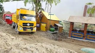 Xe Tải 4 Chân Chở Cát Đá, Máy Xúc Làm Việc Dưới Nước, Xe Ô Tô Máy Xúc, Xe Đồ Chơi, Dump Truck