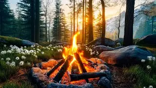 🔥 Tranquil Forest Campfire: Warm Flames & Serene Nature at Sunset 🌲🌅