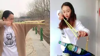 wow amazing girl use slingshot like pro,slingshot skill,slingshot shooting part 127