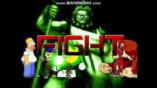 MUGEN Battle Neon The Flame, Rare Akuma & Homer Simpson vs Mr Funny, Donkey Kong & Bob