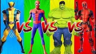 SUPERHEROES COLOR DANCE CHALLENGE Wolverine vs Spider-Man vs Hulk vs Deadpool