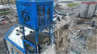 Poland / Olsztyn - Demolition of the TPSA building. 4K dji mini 3 pro