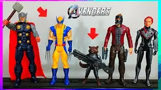 5 Bonecos Avengers-Vingadores Guerra Infinita - Thor,Wolverine,Star Lord,Viuva Negra,Rocket Raccoon