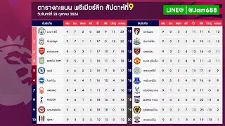 ตารางคะแนนพรีเมียร์ลีกล่าสุด ตารางคะแนนพรีเมียร์ลีกสัปดาห์ที่9 2024 2025