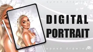 Girl in crown, coloring - Digital portrait speed drawing - Learn, listen to music & relax
