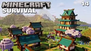 Building a beautiful Japanese styled village - Minecraft survival