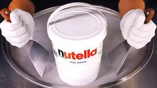 Massive Nutella Bucket Ice Cream Rolls | making Ice Cream out of Chocolate Hazelnut Spread - ASMR