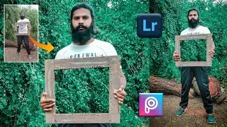 Creative photo Editing idea  picsart || Lightroom preset  green tone | invisible frame photo Editing