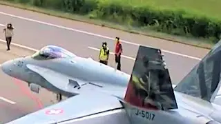 SWISS F/A-18 Hornets ROAD Work 05 June 2024 on A1 highway between Avenches & Payerne in Switzerland