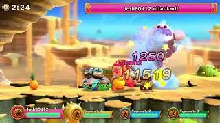 Me and my teammates are killing Mr. Frosty at Kirby Super Clash!