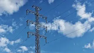 High Voltage Transmission Tower, Electricity Pylon on Sky Background, Time Lapse | Stock Footage...