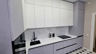 Современная и стильная угловая кухня МДФ ПВХ, каменная столешница и торцевые алюминиевые ручки.