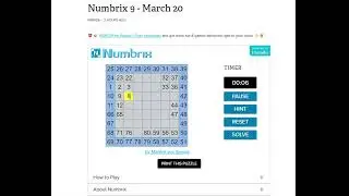 AI Solve Daily Numbrix 9 Puzzle: 3/20/2025 (ASMR)