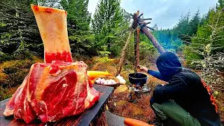 Beef Stew BUSHCRAFT STYLE in the Forest | ASMR Cooking in Nature