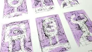 Monoprinting with oil paint over spray painted panels.