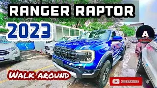 All new ranger raptor 2023 blue color walking around.