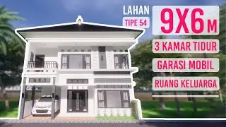 Desain Rumah Minimalis Modern 9x6m dengan 3 Kamar, 2 Lantai, Garasi Mobil