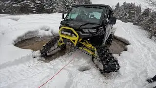 Defender down !  Spring track ride. X3 , Turbo S , Outlander all on Apache Backcountry tracks