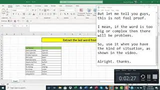 Extract the last word from a cell in Excel